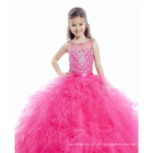 Alibaba rojo rosa Beaded naranja rojo escalonado ruffled vestido de bola por encargo júnior vestidos de desfile de las niñas LFG03